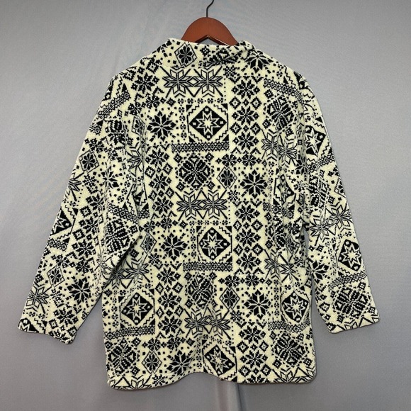 Liz Claiborne Sweater Women's Large Petite Snowflake Pullover Fleece Black White - Picture 2 of 7